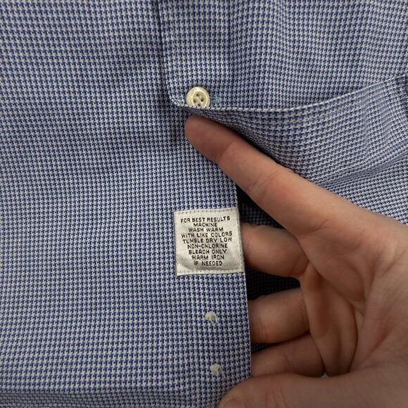 Peter Millar 16.5 Tall Blue Houndstooth Nanoluxe Easy Care Button Up Cotton - Picture 14 of 16